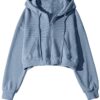 Yimoon Zip Up Hoodie Women Cropped Waffle Knit Sweatshirt Hooded Jackets