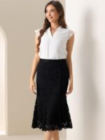 Allegra K Lace Pencil Skirt for Women's Office Work Bodycon Fishtail Midi Skirts