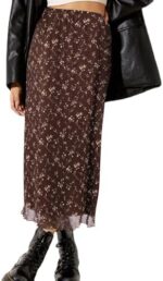 Avanova Women Mesh High Waisted Midi Skirt Floral Long Skirts