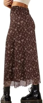 Avanova Women Mesh High Waisted Midi Skirt Floral Long Skirts