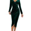 CYiNu Women's V Neck Wrap Velvet Long Sleeve Elegant Bodycon Ruched Cocktail Party Maxi Dress