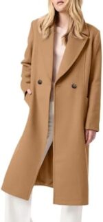 Danedvi Abrigo largo de manga larga con cuello de solapa para mujer, estilo casual, otoño e invierno, con cinturón