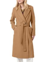 Danedvi Abrigo largo de manga larga con cuello de solapa para mujer, estilo casual, otoño e invierno, con cinturón