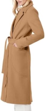 Danedvi Abrigo largo de manga larga con cuello de solapa para mujer, estilo casual, otoño e invierno, con cinturón