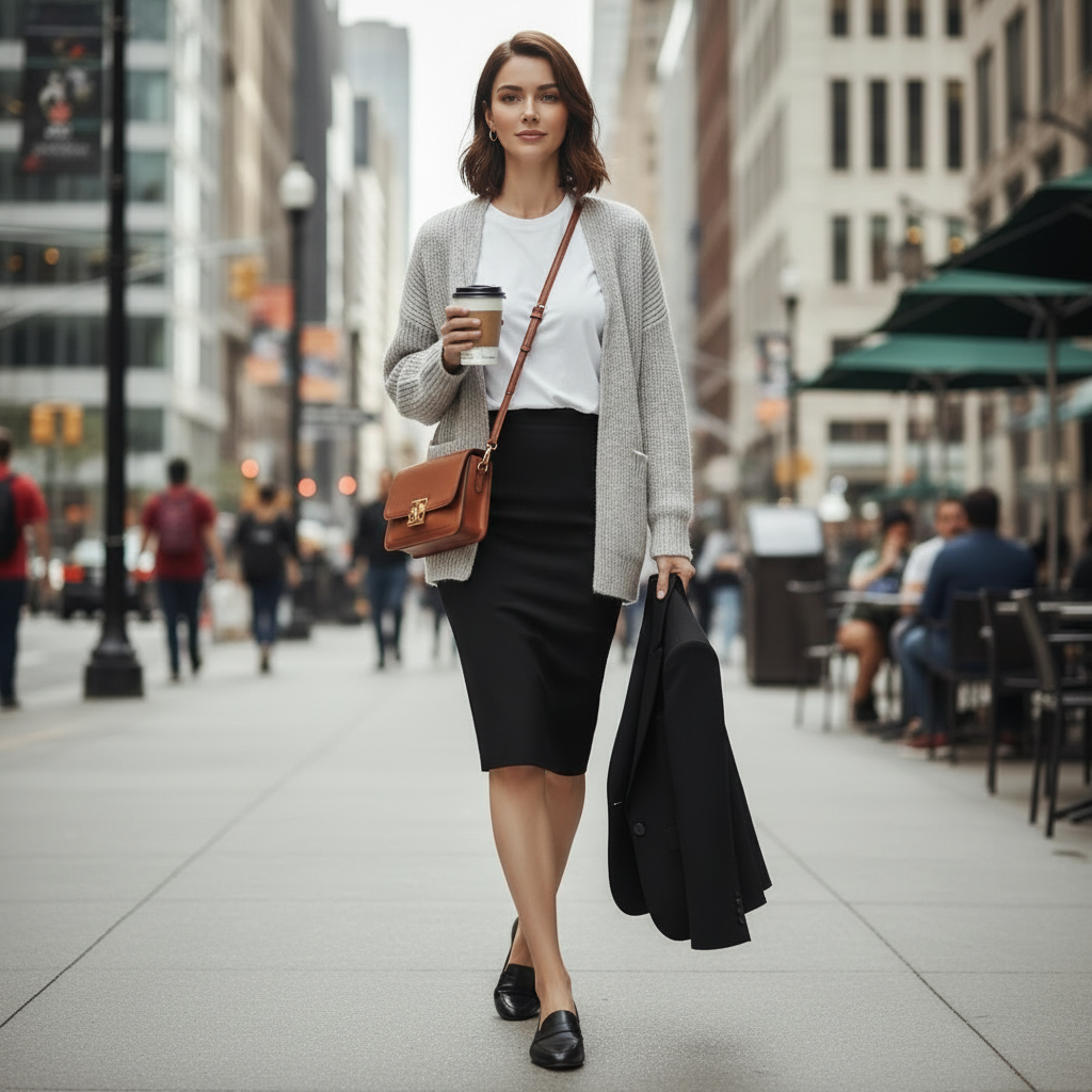 coffee run pencil skirt styling