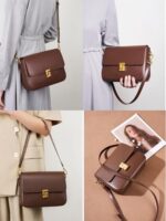 Genuine Leather Crossbody Bag for Women Trendy Shoulder Bag Square Crossbody Shoulder Purse Flap Satchel Handbag
