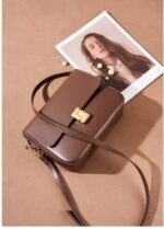 Genuine Leather Crossbody Bag for Women Trendy Shoulder Bag Square Crossbody Shoulder Purse Flap Satchel Handbag
