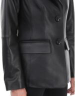 SILVER FASHIONS Lambskin Leather Jacket Women,Long Sleeve Button Front Leather Blazer,Notched Lapel Casual Style,Vent Detail