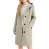 Wool Blend Coat for Women Fall Winter Single Breasted Hooded Trench Coat Mid Long Thicken Warm Peacoat with Pockets