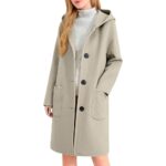 Wool Blend Coat for Women Fall Winter Single Breasted Hooded Trench Coat Mid Long Thicken Warm Peacoat with Pockets
