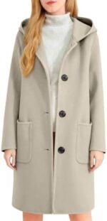 Wool Blend Coat for Women Fall Winter Single Breasted Hooded Trench Coat Mid Long Thicken Warm Peacoat with Pockets