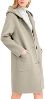 Wool Blend Coat for Women Fall Winter Single Breasted Hooded Trench Coat Mid Long Thicken Warm Peacoat with Pockets