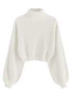 ZAFUL Women's Cropped Turtleneck Sweater Lantern Sleeve Ribbed Knit Pullover Sweater Jumper