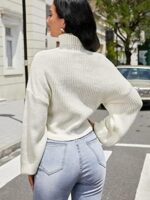 ZAFUL Women's Cropped Turtleneck Sweater Lantern Sleeve Ribbed Knit Pullover Sweater Jumper