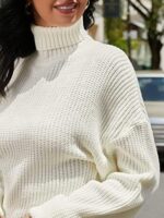 ZAFUL Women's Cropped Turtleneck Sweater Lantern Sleeve Ribbed Knit Pullover Sweater Jumper