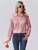 Zeagoo Womens Tops Long Sleeve Satin Silk Button Down Shirts Casual Business Dressy Blouses Fall Clothes