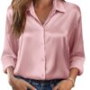 Zeagoo Womens Tops Long Sleeve Satin Silk Button Down Shirts Casual Business Dressy Blouses Fall Clothes