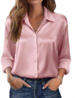 Zeagoo Womens Tops Long Sleeve Satin Silk Button Down Shirts Casual Business Dressy Blouses Fall Clothes