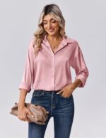 Zeagoo Womens Tops Long Sleeve Satin Silk Button Down Shirts Casual Business Dressy Blouses Fall Clothes