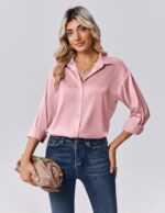 Zeagoo Womens Tops Long Sleeve Satin Silk Button Down Shirts Casual Business Dressy Blouses Fall Clothes
