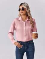 Zeagoo Womens Tops Long Sleeve Satin Silk Button Down Shirts Casual Business Dressy Blouses Fall Clothes