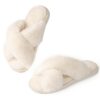 Ankis Womens Fuzzy Slippers Memory Foam Cross Band Cozy House Slippers Plush Home Fluffy Furry Slippers Open Toe Cute Soft Ladies Indoor Outdoor Slipper Slides Wedding Bride...