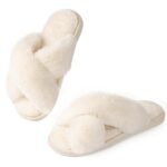 Ankis Womens Fuzzy Slippers Memory Foam Cross Band Cozy House Slippers Plush Home Fluffy Furry Slippers Open Toe Cute Soft Ladies Indoor Outdoor Slipper Slides Wedding Bride...