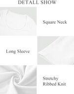 Buauty Women's Long Sleeve Square Neck Crop Tops, Ribbed Knit Slim Fitted Casual Basic Y2K Crop Top Tee Blouse Retro