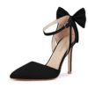 Carcuume Women's Closed Toe Heels Bow Stiletto Heel Sandals Pointed Toe Pumps Wedding Shoes