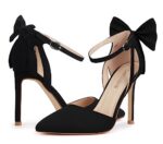 Carcuume Women's Closed Toe Heels Bow Stiletto Heel Sandals Pointed Toe Pumps Wedding Shoes