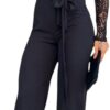 CHICME Womens Dressy Jumpsuits Casual One Piece Outfits Off Shoulder Lace Trim Overalls Straight Leg Pants