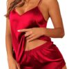 Ekouaer Satin Pajamas Women Lace Sleepwear Lingerie Cami Shorts Set Nightwear XS-XXL
