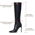 Elisabet Tang 4 inch Women's Knee High Long Boots, Stiletto Tall Pointed Toe Heeled Boot Leather Suede Comfortable Sexy