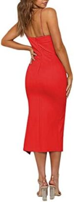 LYANER Women's Spaghetti Straps Split Slit Hem Sleeveless Bodycon Cocktail Party Midi Dress