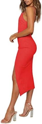 LYANER Women's Spaghetti Straps Split Slit Hem Sleeveless Bodycon Cocktail Party Midi Dress