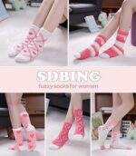 SDBING Fuzzy Socks for Women Soft Fluffy Home Sleeping Socks Cozy Warm Slipper Socks 6 or 5 Pairs
