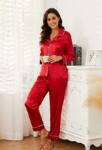 U2SKIIN Women Silk Pajamas Set, Long Sleeve Satin Pajamas for Women Sleepwear Button Down Pjs Set Two-piece