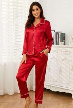 U2SKIIN Women Silk Pajamas Set, Long Sleeve Satin Pajamas for Women Sleepwear Button Down Pjs Set Two-piece