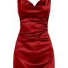 ZAFUL Women's Satin Sleeveless Spaghetti Strap Mini Dress Sexy Slip Cowl Neck Silky Cocktail Party Dresses