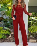 CHICME Womens Dressy Jumpsuits Casual One Piece Outfits Off Shoulder Lace Trim Overalls Straight Leg Pants